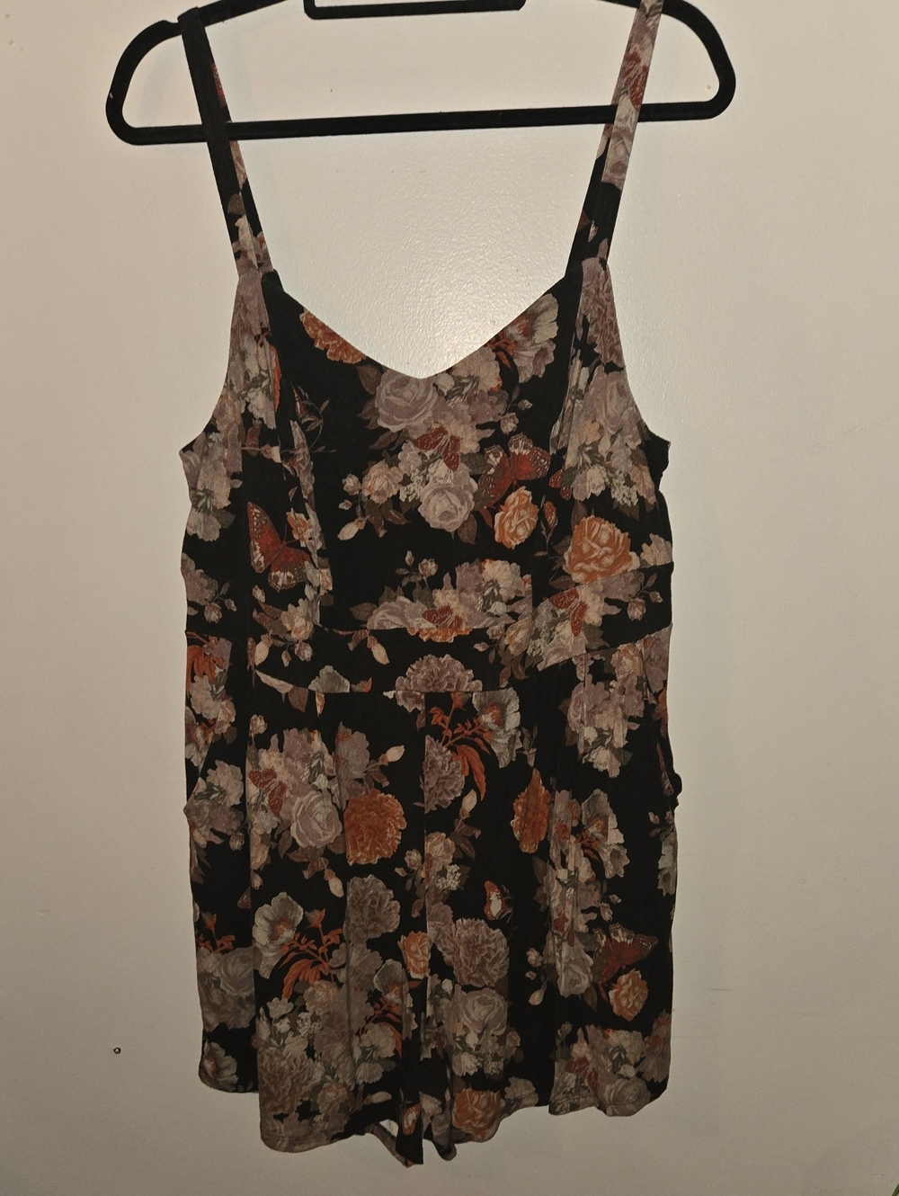 torrid Black Romper with Rust Floral Accents